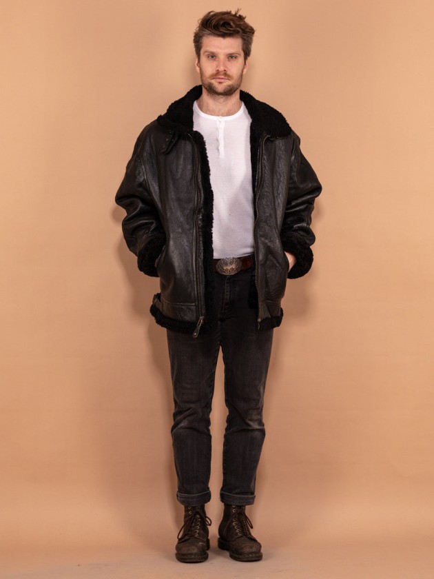 1 Vintage 90s Men B3 Style Aviator Jacket Black 1