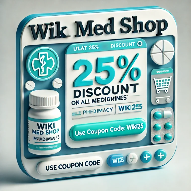 A promotional digital graphic for Wiki Med Shop 768x768