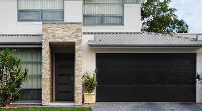 h flush closed black steel double garage door3