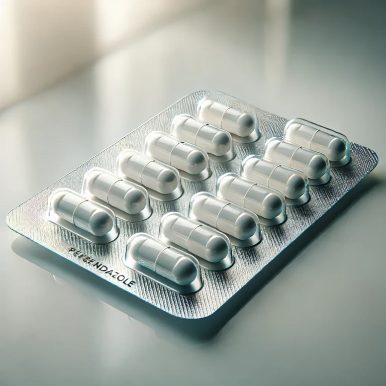 DALL·E 2025 02 10 10.41.28 A high quality image of white fenbendazole capsules in a transparent blister pack placed on a clean reflective surface. The capsules are neatly arra 768x768