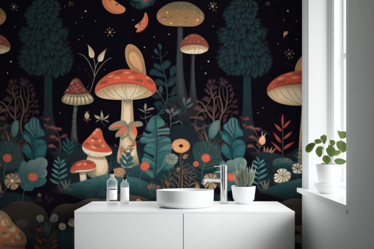 Bat 08 C210Mushroom Garden mural for walls enhance 2.6xwallpaper for walls sharpen denoise 768x512