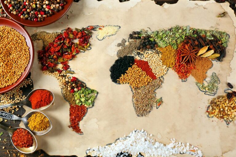 map world made from different kinds spices closeup 392895 427067 768x512