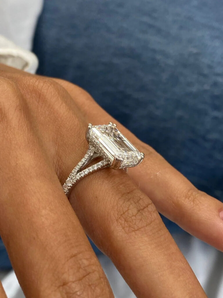 14k White Gold 6.38 Carat Emerald Cut Lab Grown Hidden Halo Diamond Engagement Ring 6 1 768x1024