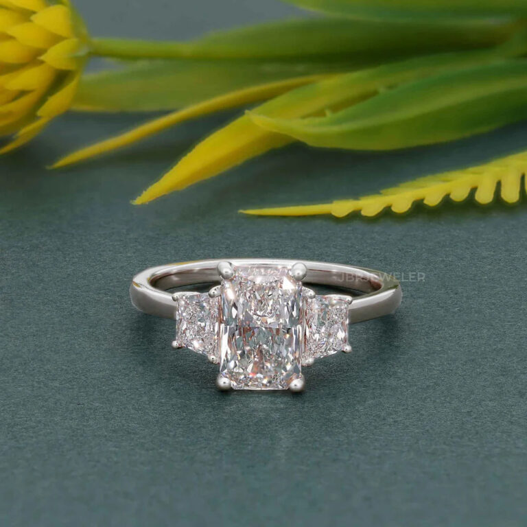 2Ct Radiant Cut Lab Grown Side Trapezoid Engagement Ring 1 768x768