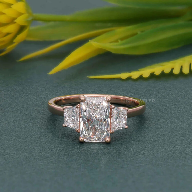 2Ct Radiant Cut Lab Grown Side Trapezoid Engagement Ring 7 768x768