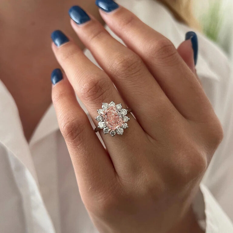 Fancy Pink Lab Grown Diamond Floral Diana Engagement Ring 1 768x768
