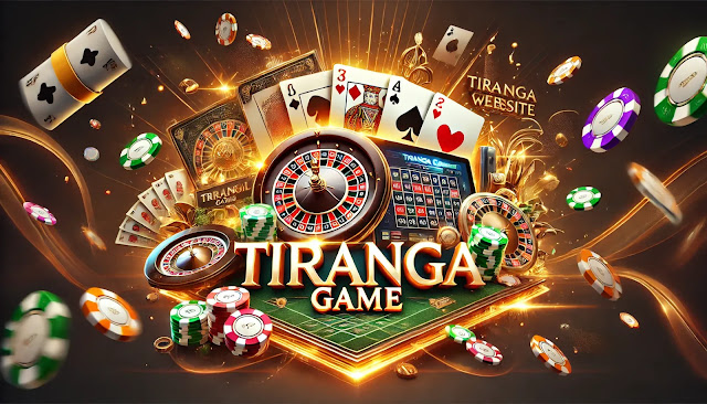 DALL·E 2025 03 28 11.36.19 A high energy digital website banner for Tiranga Game with a premium casino style theme. The design includes glamorous elements like poker chips a 1 1